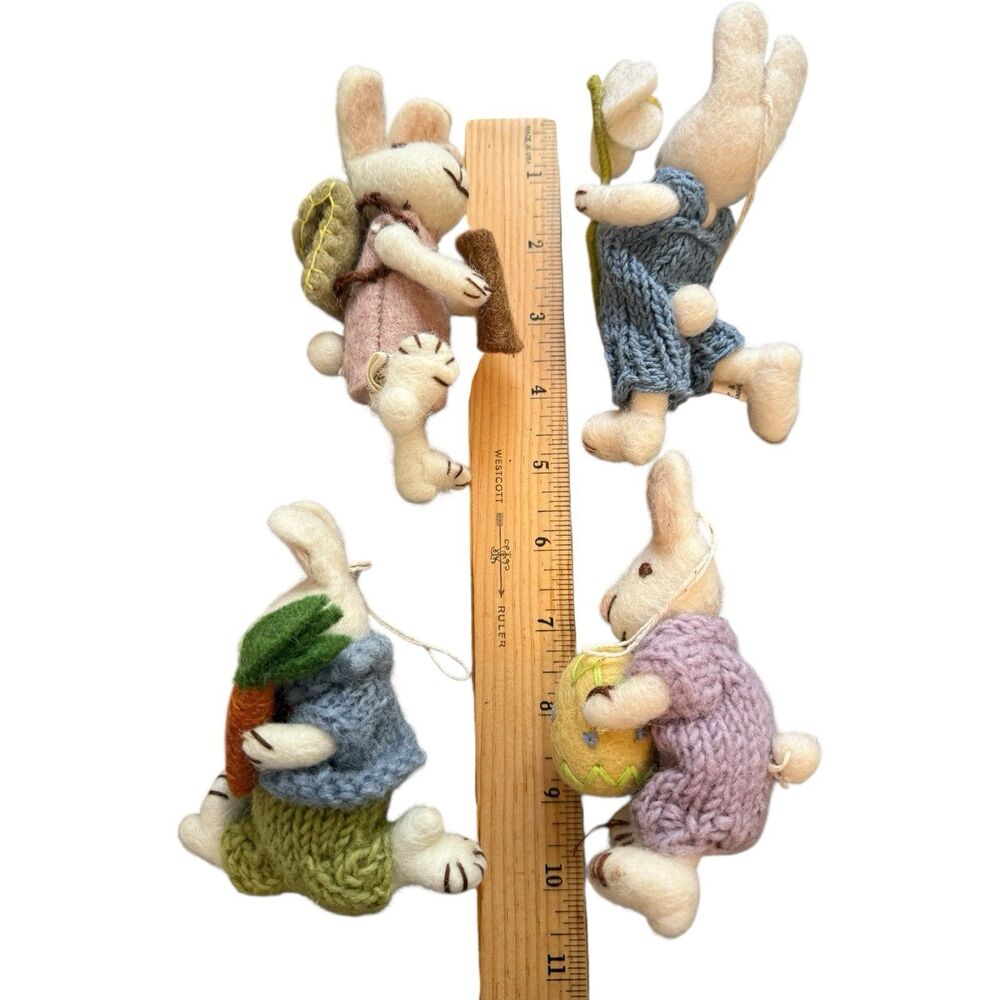 4 Gry & Sif Denmark Felted Wool White Bunny Rabbits Handmade Ornaments Rare HTF - Picture 3 of 16